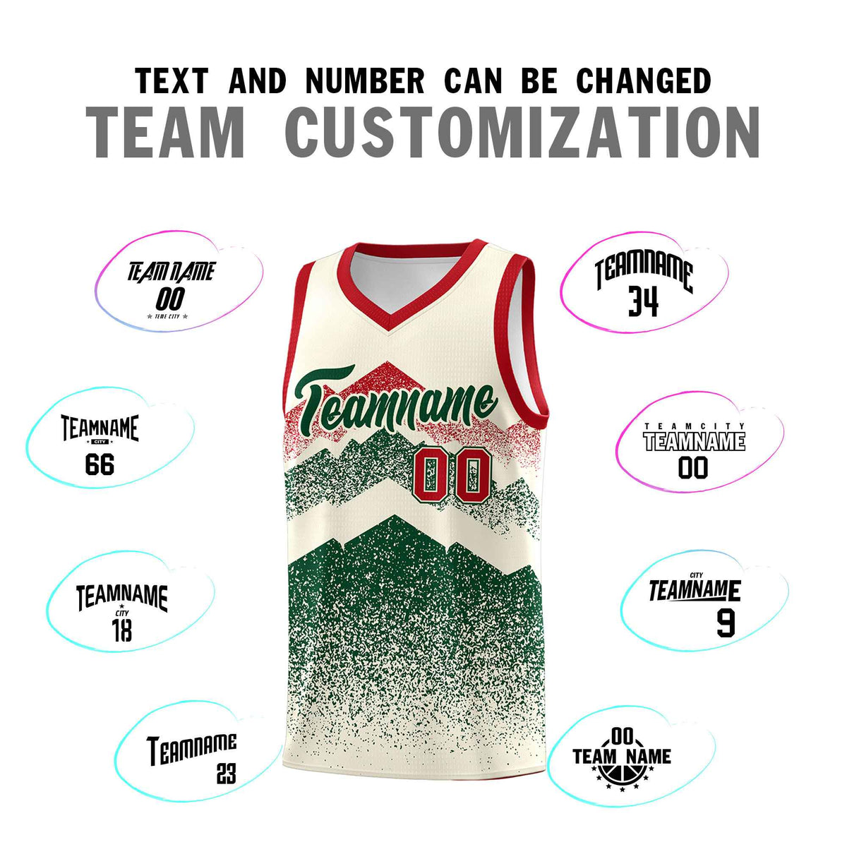 Personalized Youth Basketball Jerseys   Cream Green Gradient Mountain Design Uniforms