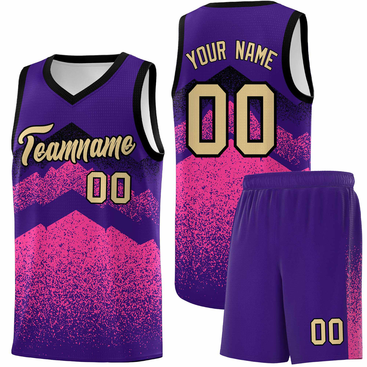 Custom Youth Basketball Jerseys Purple Pink Gradient Mountain Design Uniforms