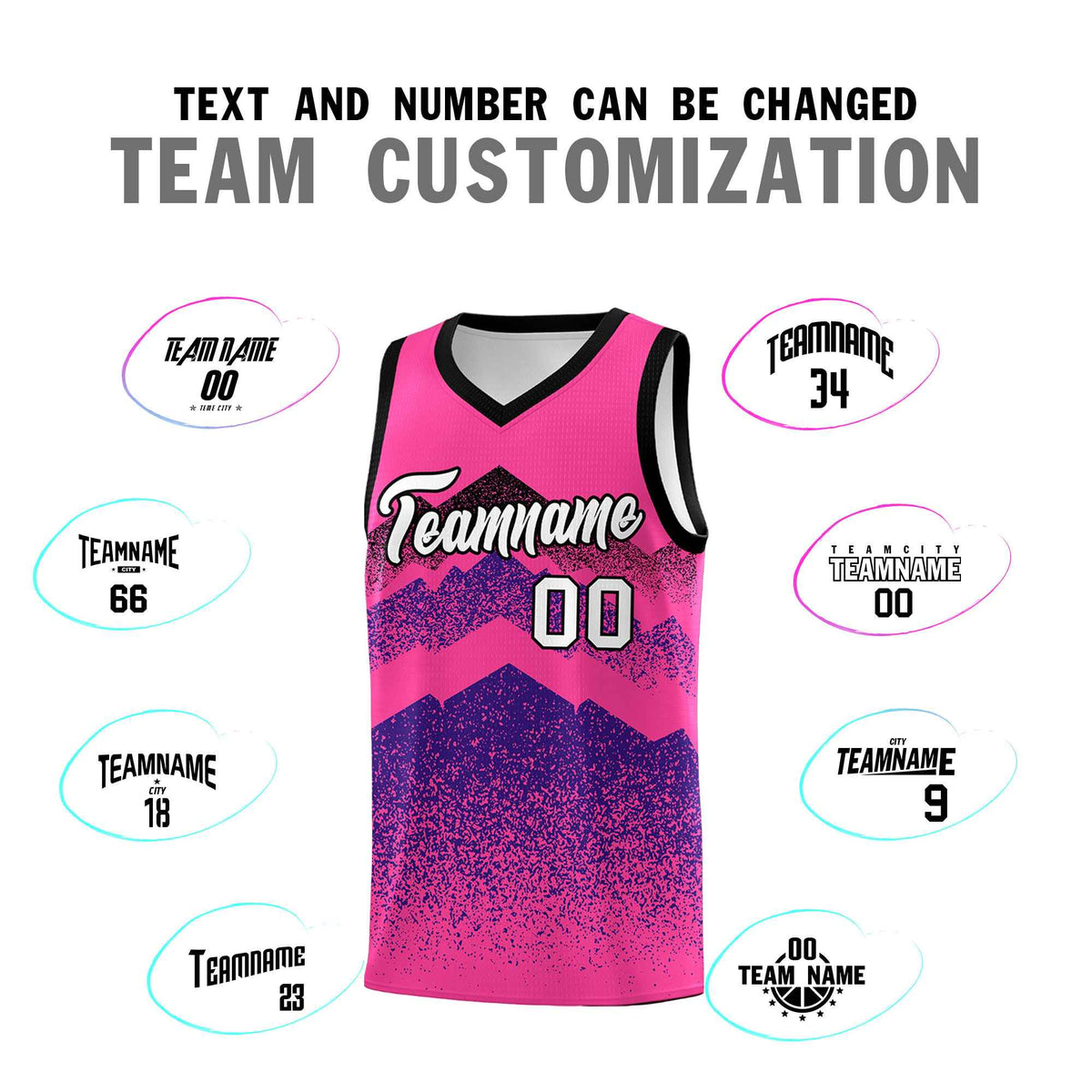 Personalized Youth Basketball Jerseys   Pink Purple Gradient Mountain Design Uniforms
