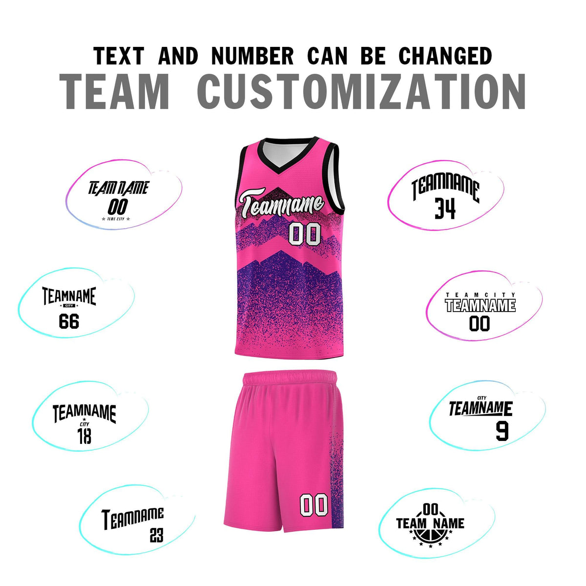 Personalized Youth Basketball Jerseys   Pink Purple Gradient Mountain Design Uniforms