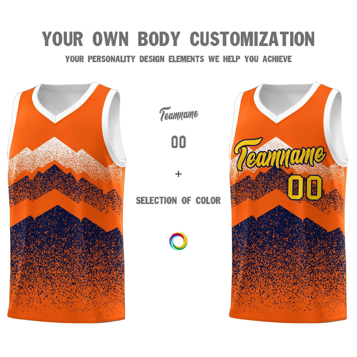 Custom Youth Basketball Jerseys Orange Navy Gradient Mountain Design Uniforms