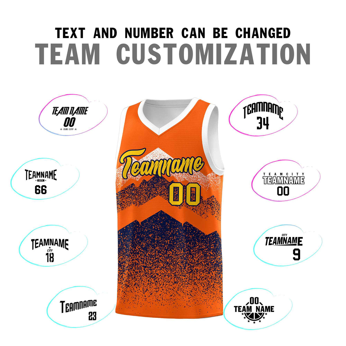 Custom Youth Basketball Jerseys Orange Navy Gradient Mountain Design Uniforms