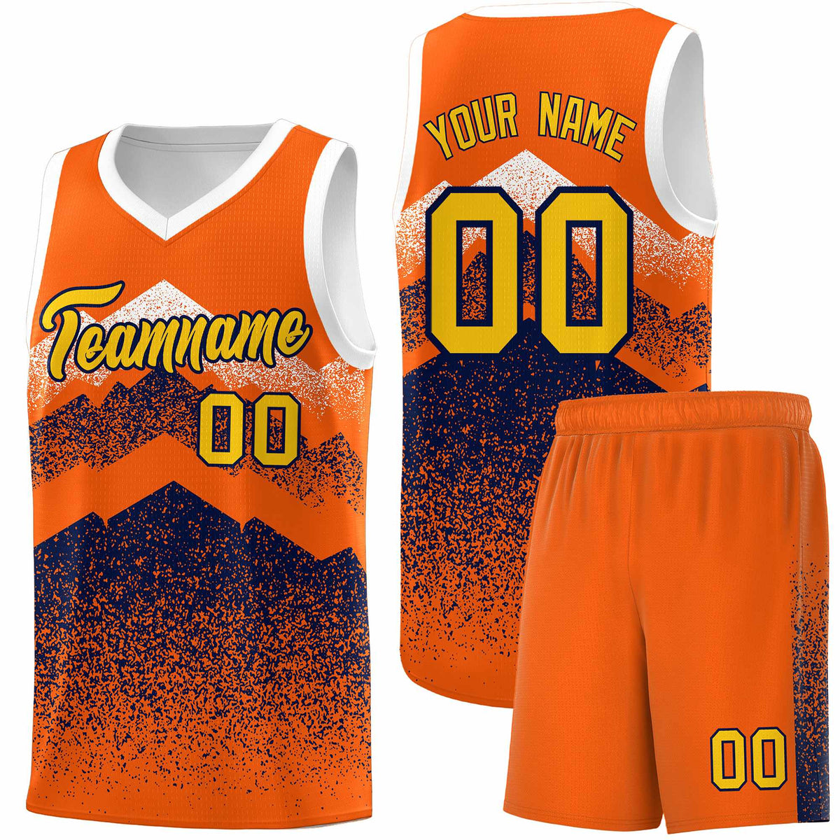 Custom Youth Basketball Jerseys Orange Navy Gradient Mountain Design Uniforms