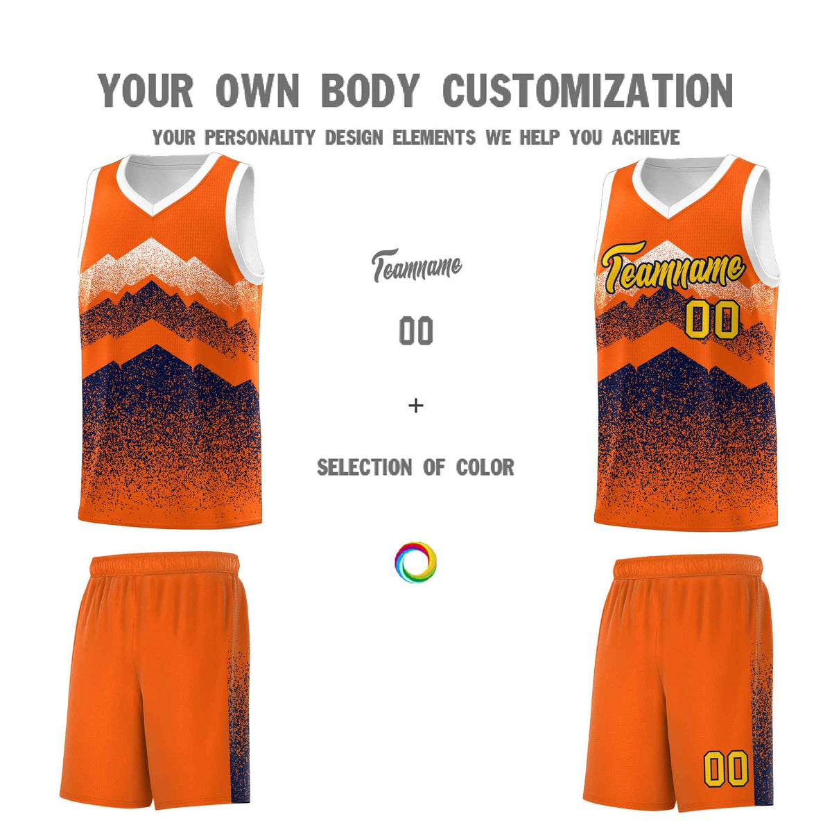 Custom Youth Basketball Jerseys Orange Navy Gradient Mountain Design Uniforms
