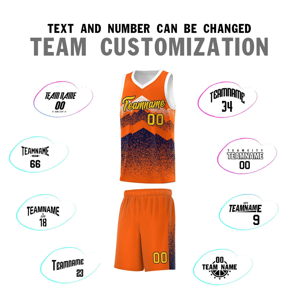 Custom Youth Basketball Jerseys Orange Navy Gradient Mountain Design Uniforms