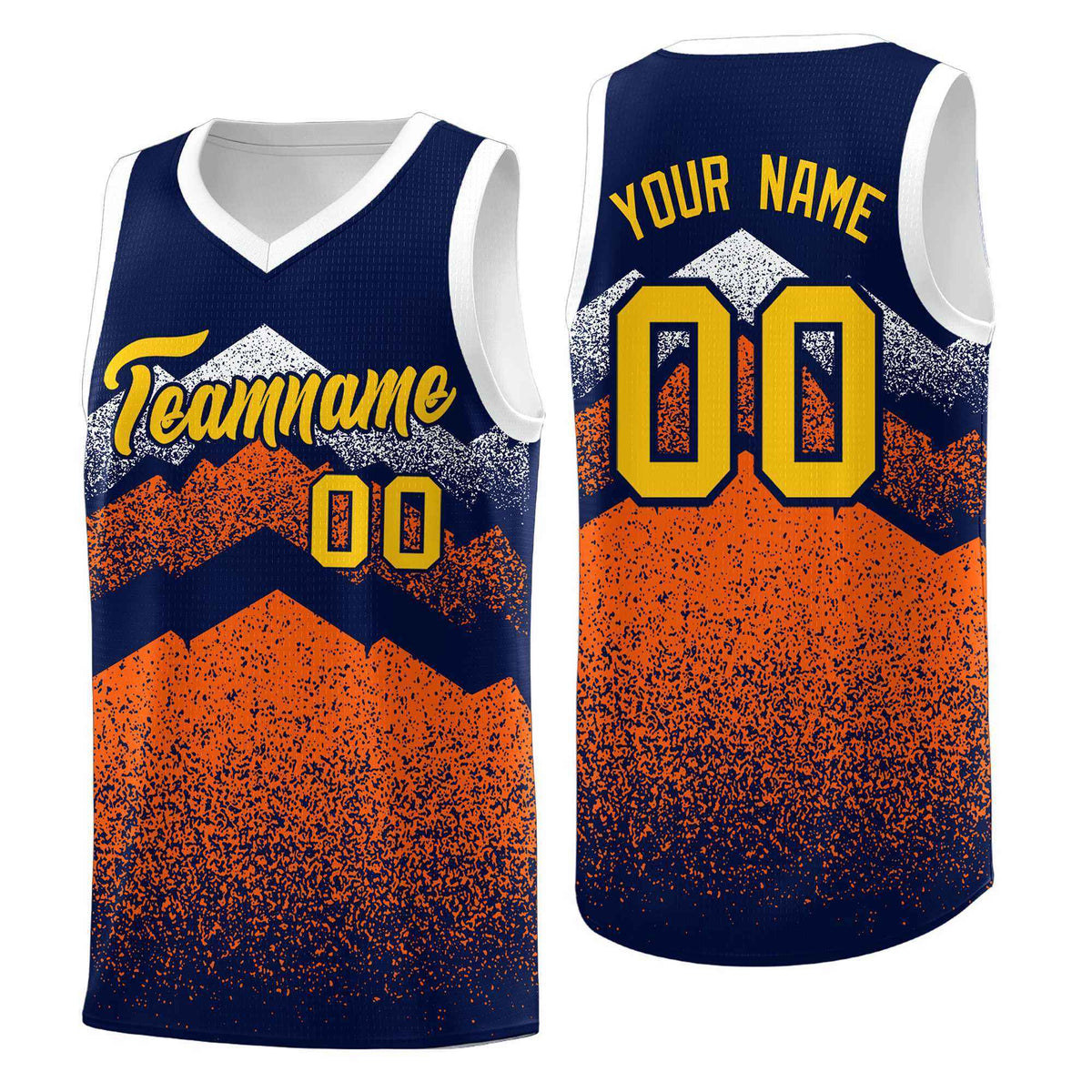 Personalized Youth Basketball Jerseys   Navy Orange Gradient Mountain Design Uniforms