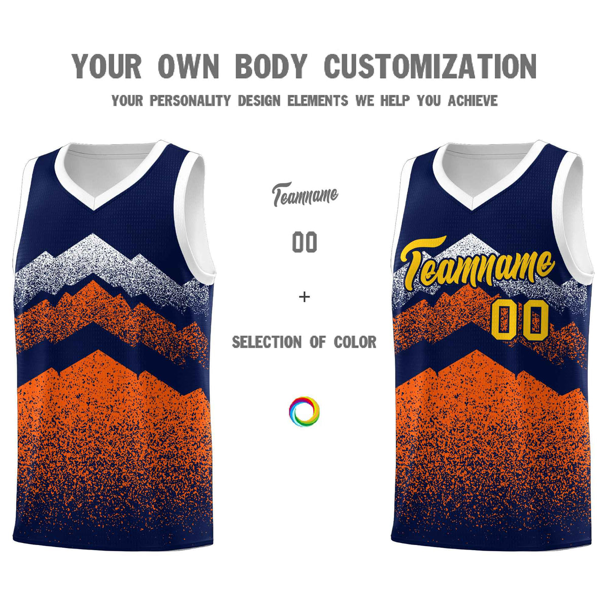 Personalized Youth Basketball Jerseys   Navy Orange Gradient Mountain Design Uniforms