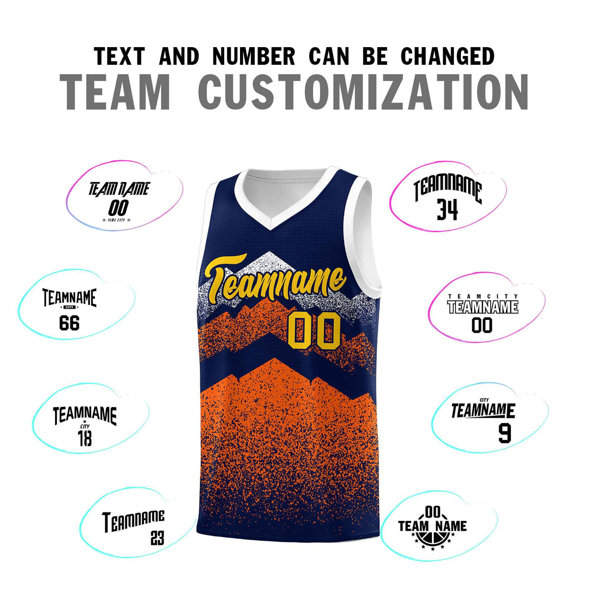 Personalized Youth Basketball Jerseys   Navy Orange Gradient Mountain Design Uniforms