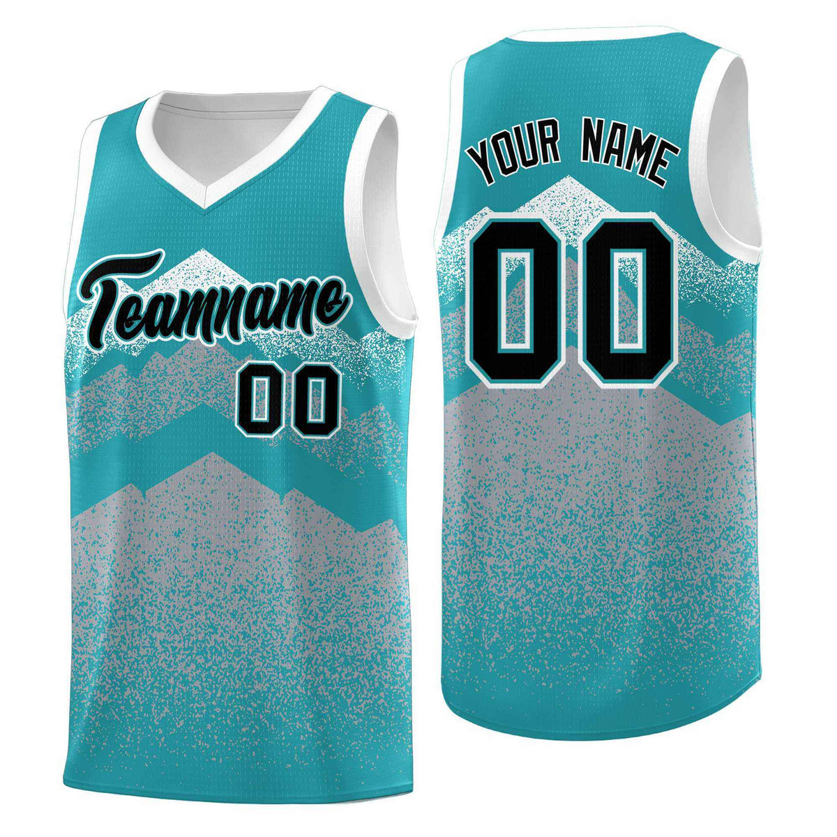 Custom Youth Basketball Jerseys Teal Silver Gradient Mountain Design Uniforms