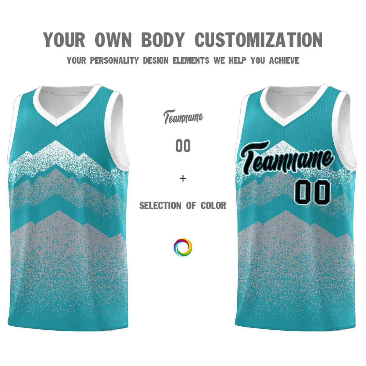 Custom Youth Basketball Jerseys Teal Silver Gradient Mountain Design Uniforms