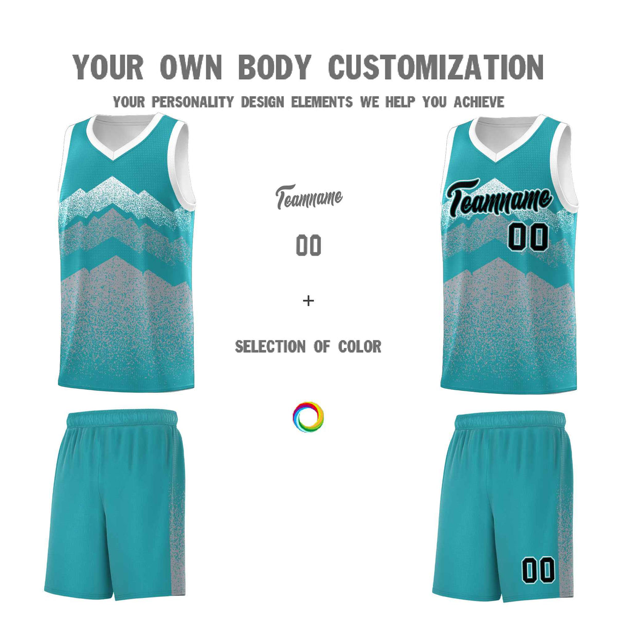 Custom Youth Basketball Jerseys Teal Silver Gradient Mountain Design Uniforms