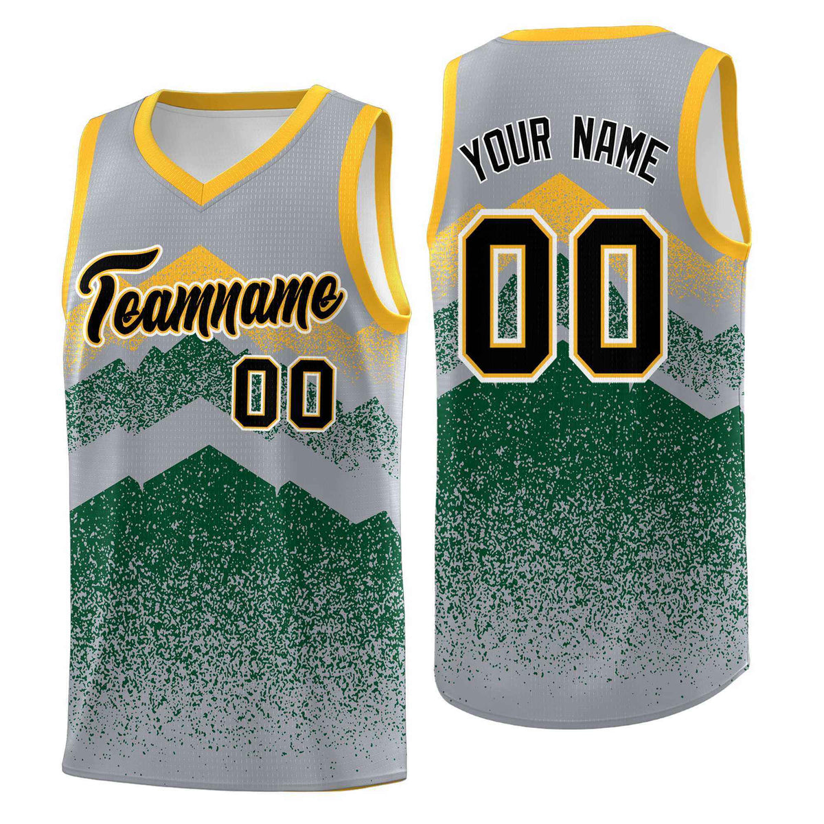 Personalized Youth Basketball Jerseys   Gray Green Gradient Mountain Design Uniforms