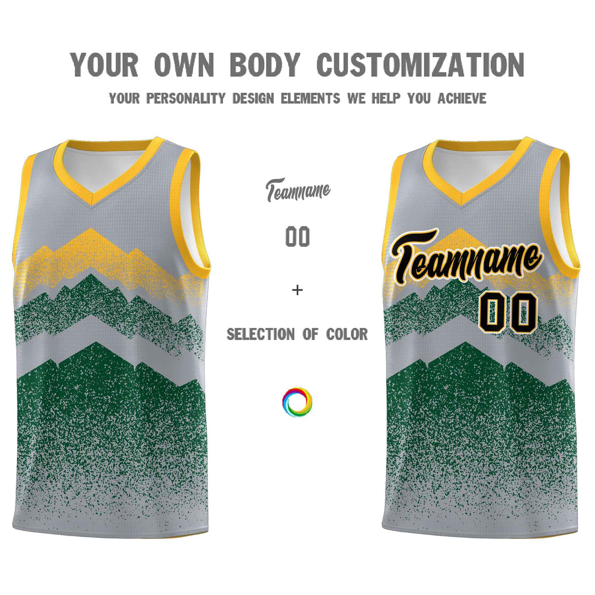 Personalized Youth Basketball Jerseys   Gray Green Gradient Mountain Design Uniforms