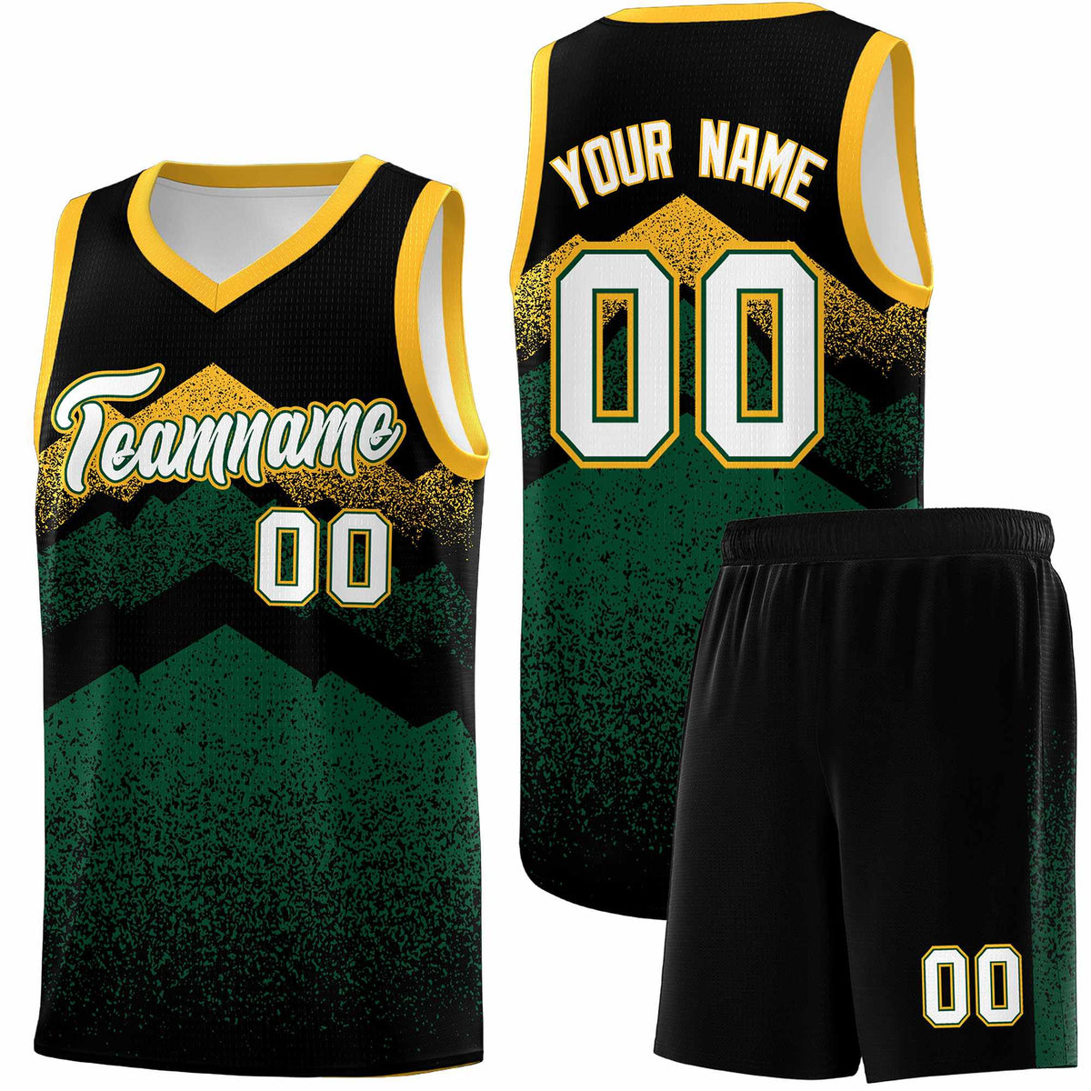 Custom Youth Basketball Jerseys Black Green Gradient Mountain Design Uniforms