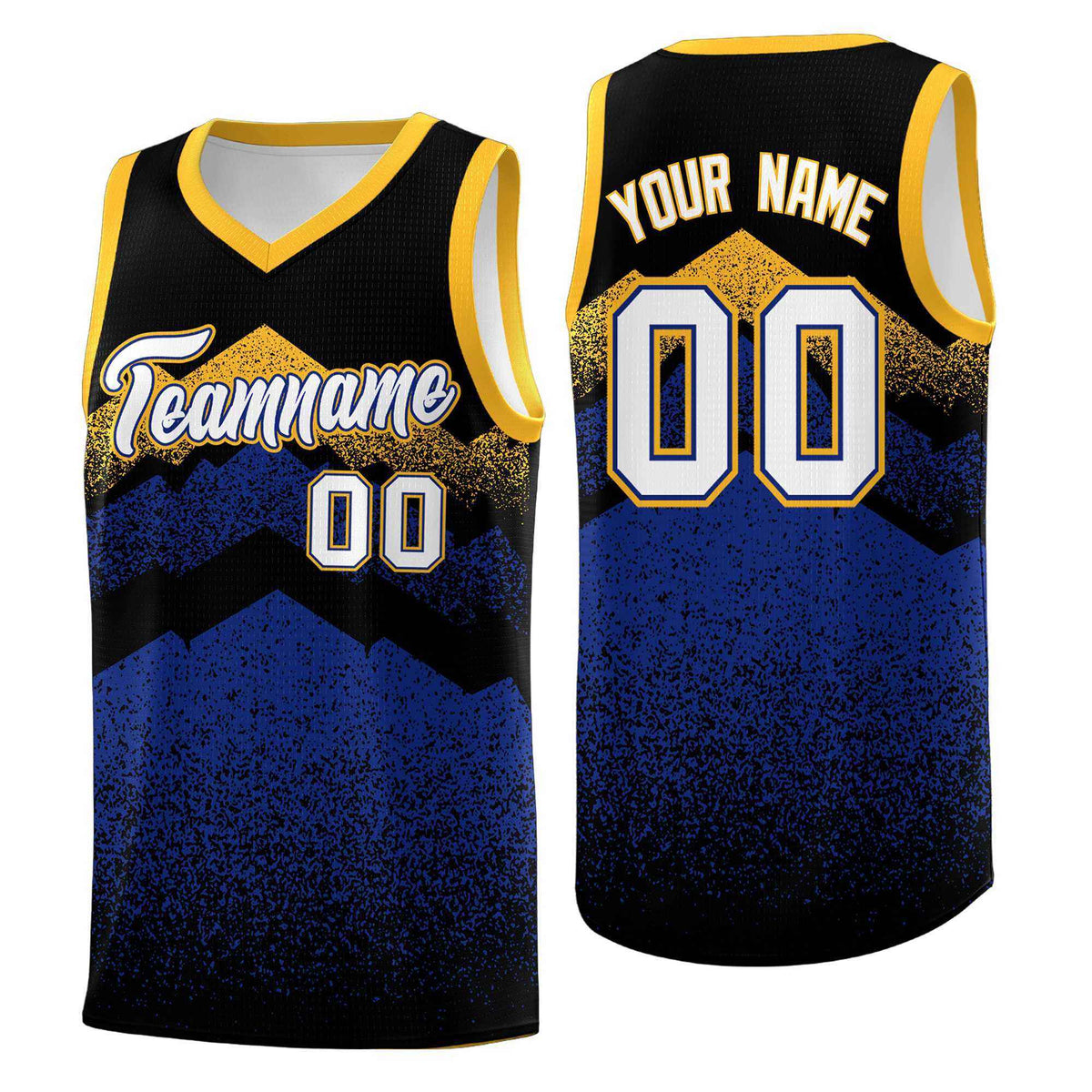 Personalized Youth Basketball Jerseys   Black Royal Gradient Mountain Design Uniforms