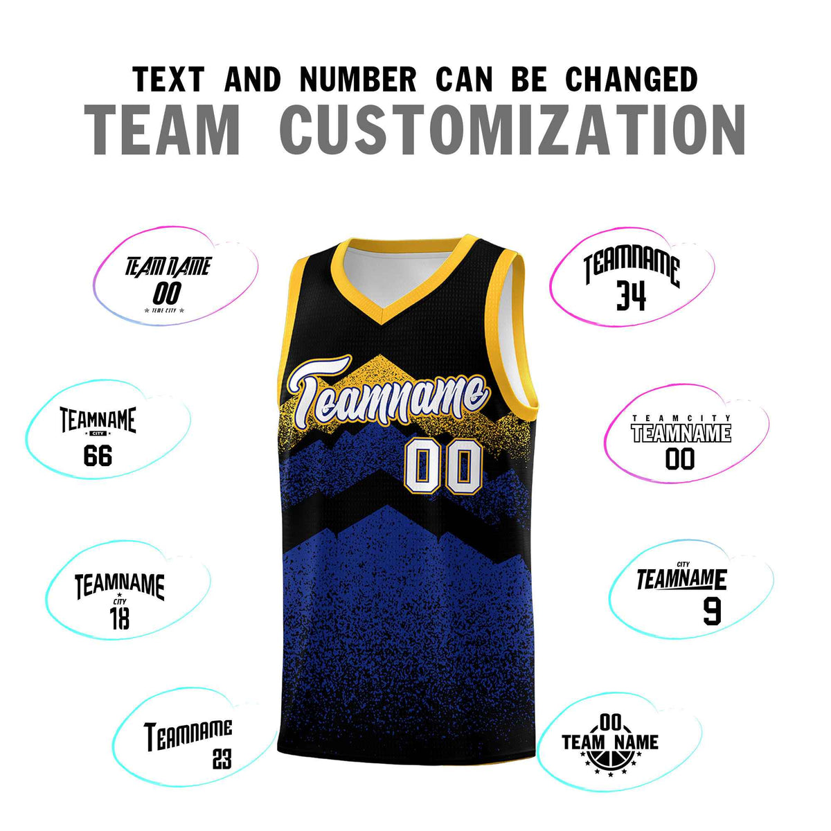 Personalized Youth Basketball Jerseys   Black Royal Gradient Mountain Design Uniforms