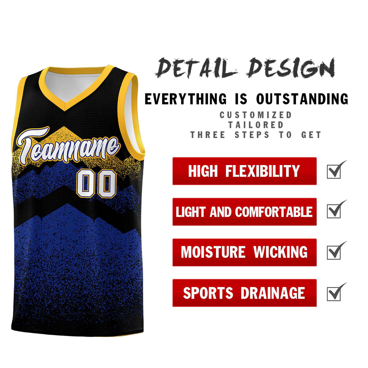 Personalized Youth Basketball Jerseys   Black Royal Gradient Mountain Design Uniforms