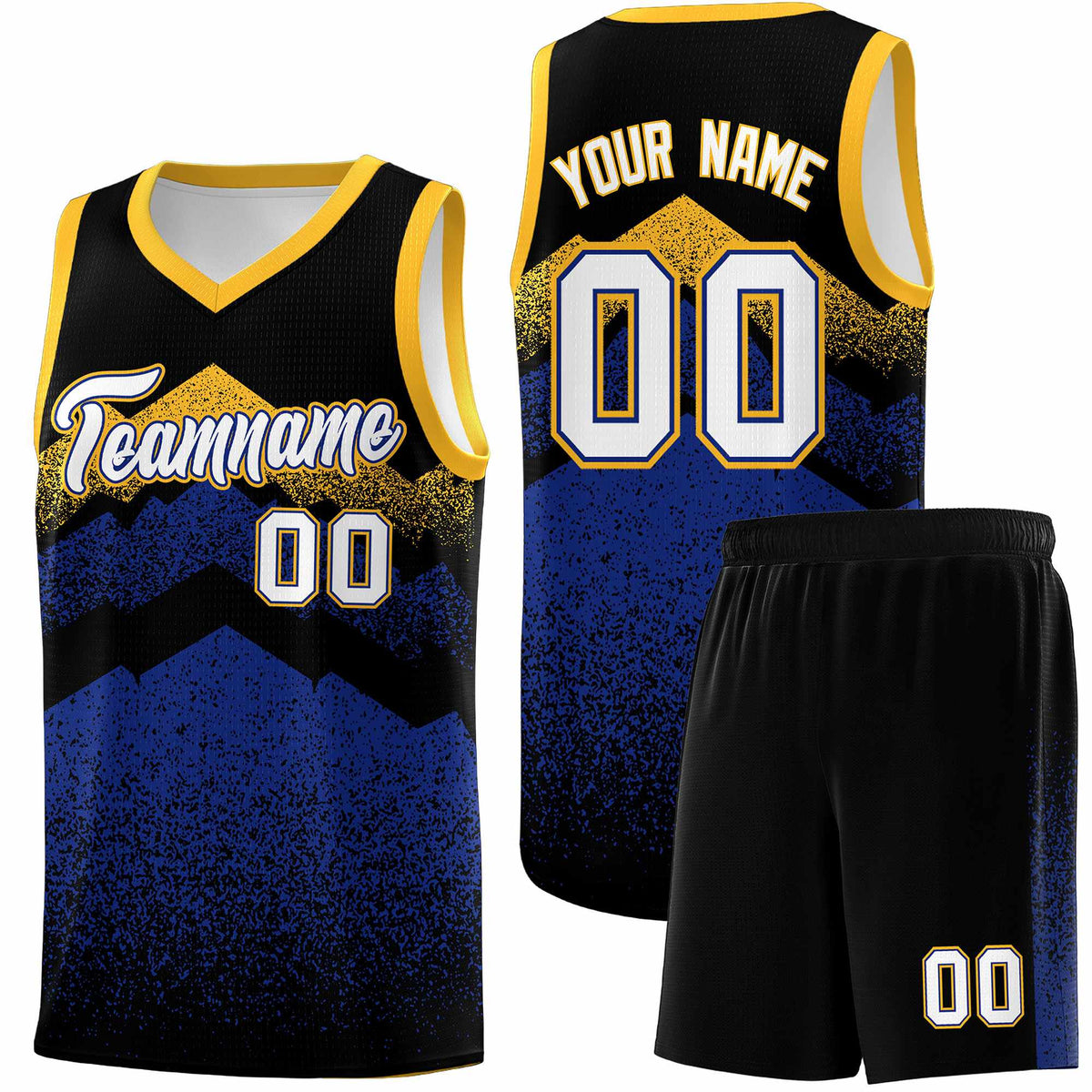 Personalized Youth Basketball Jerseys   Black Royal Gradient Mountain Design Uniforms