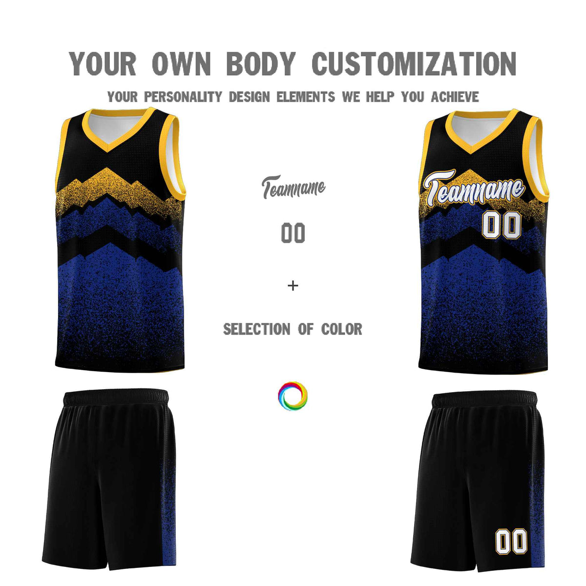 Personalized Youth Basketball Jerseys   Black Royal Gradient Mountain Design Uniforms