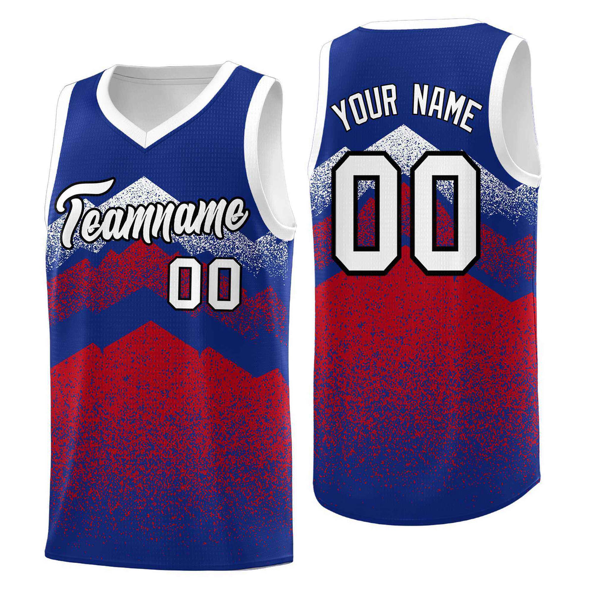 Personalized Youth Basketball Jerseys   Royal Red Gradient Mountain Design Uniforms