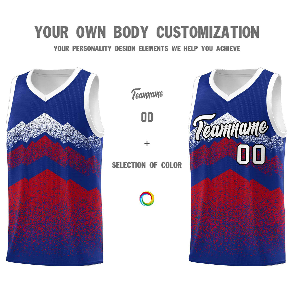 Personalized Youth Basketball Jerseys   Royal Red Gradient Mountain Design Uniforms