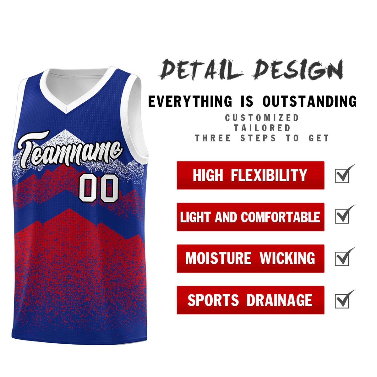 Personalized Youth Basketball Jerseys   Royal Red Gradient Mountain Design Uniforms