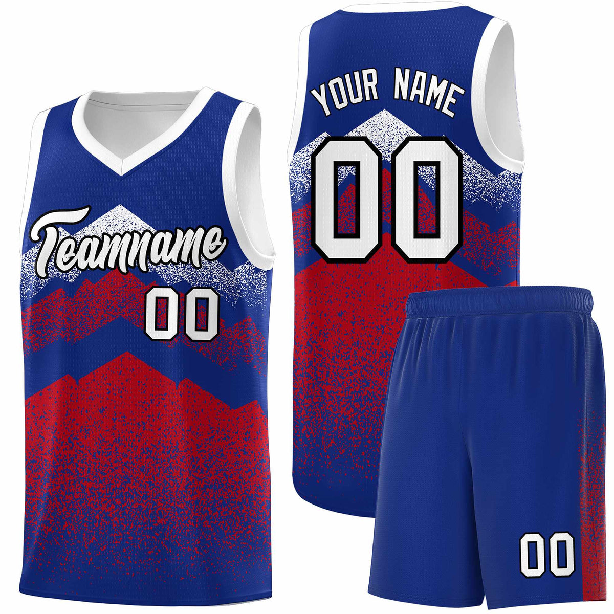 Personalized Youth Basketball Jerseys   Royal Red Gradient Mountain Design Uniforms