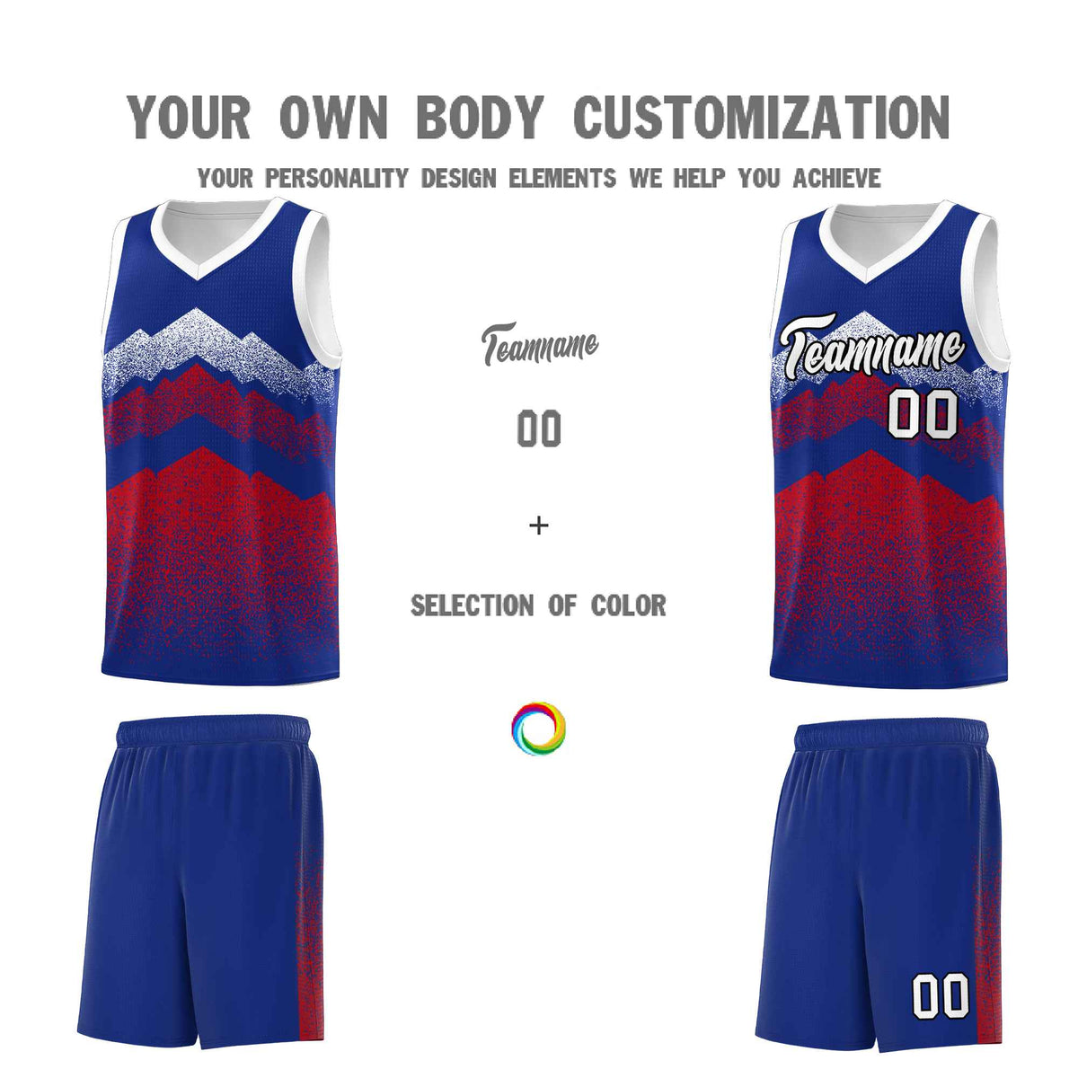 Personalized Youth Basketball Jerseys   Royal Red Gradient Mountain Design Uniforms