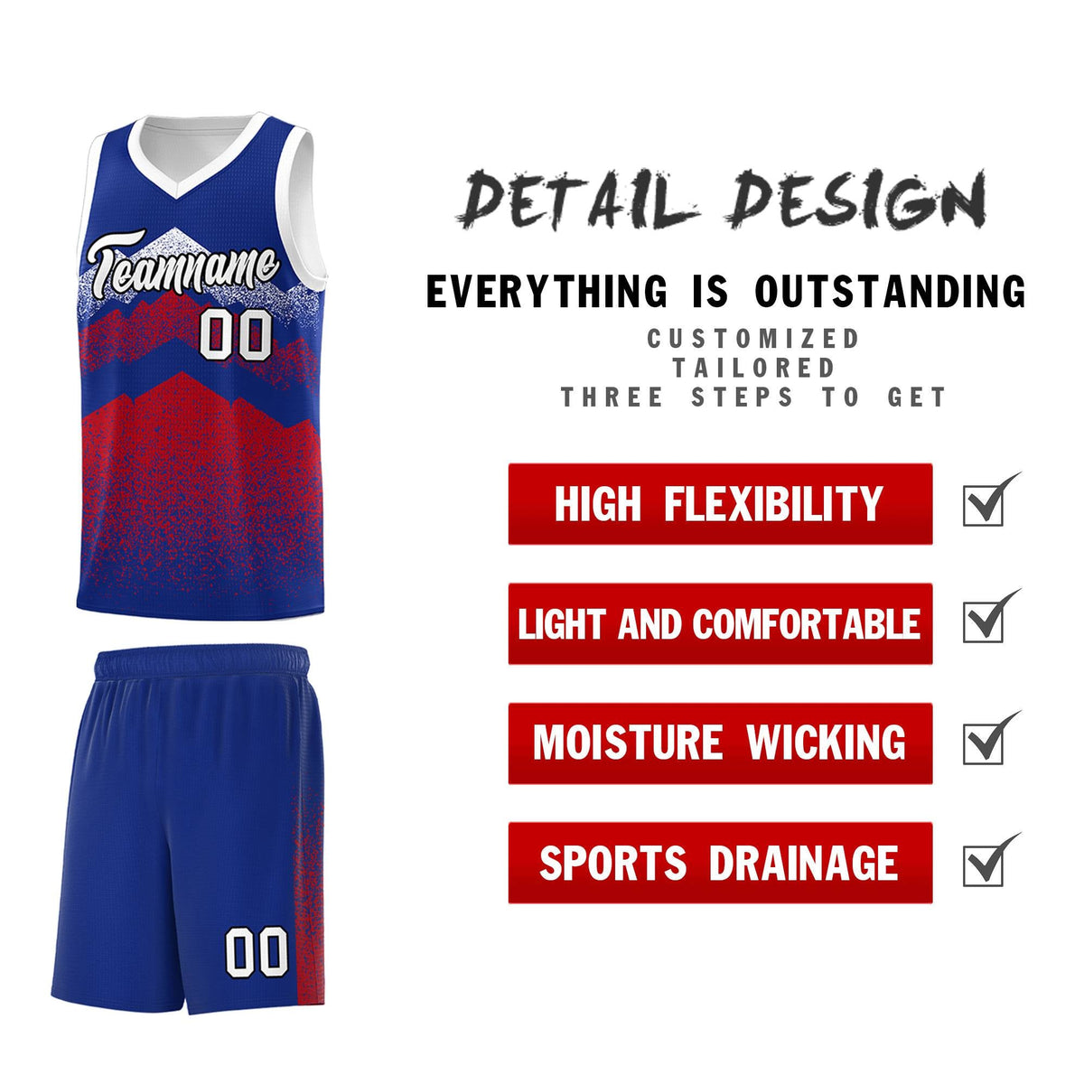 Personalized Youth Basketball Jerseys   Royal Red Gradient Mountain Design Uniforms