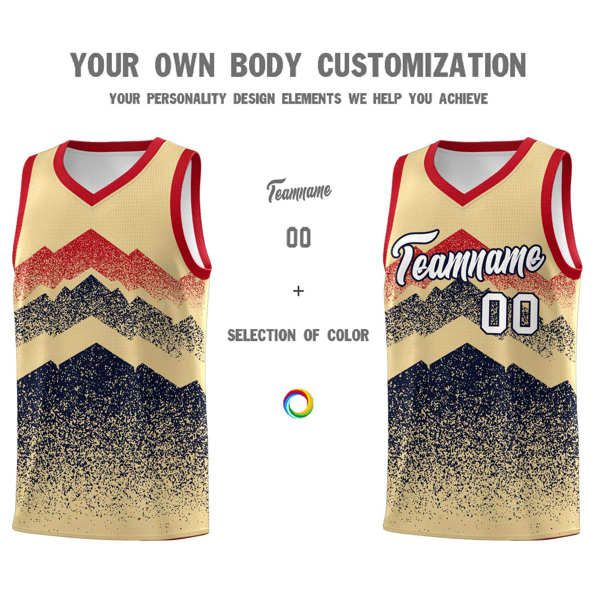 Custom Youth Basketball Jerseys Khaki Navy Gradient Mountain Design Uniforms