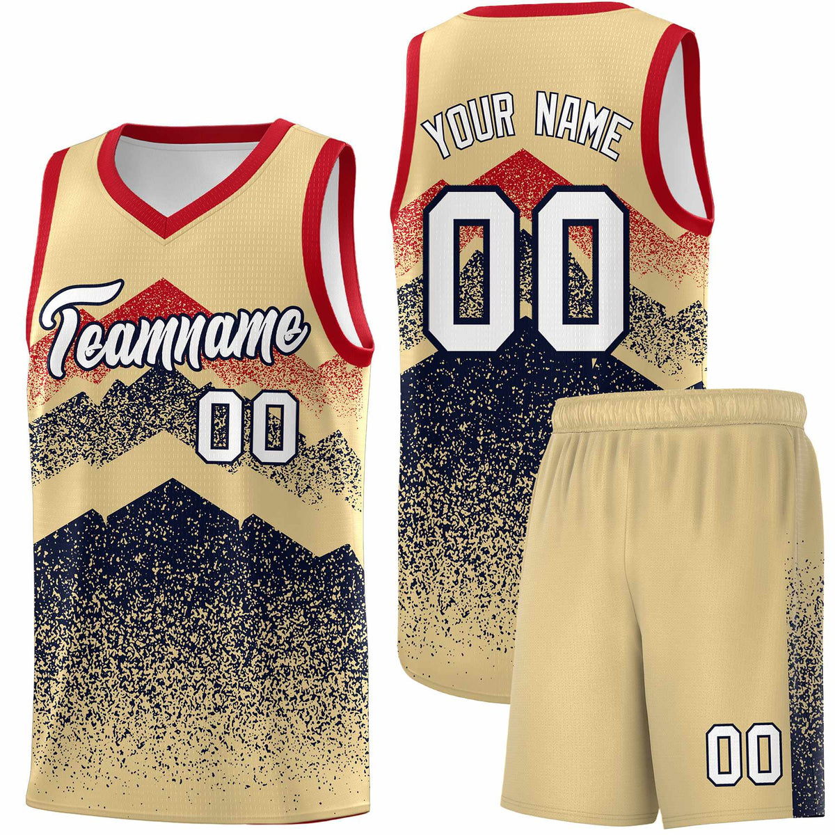 Custom Youth Basketball Jerseys Khaki Navy Gradient Mountain Design Uniforms