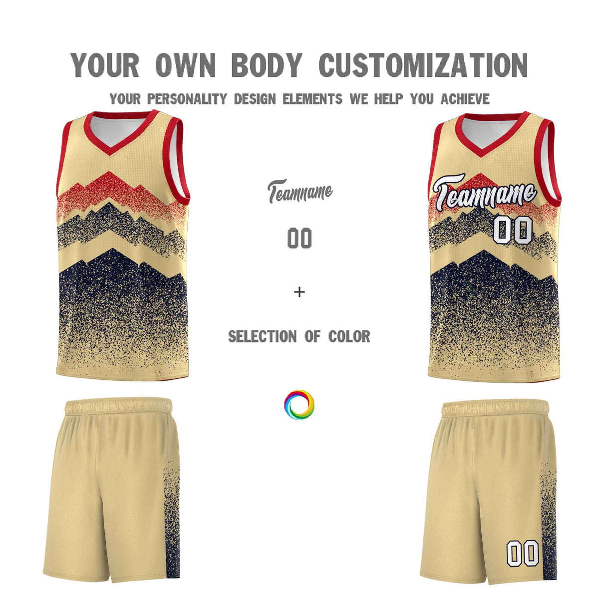 Custom Youth Basketball Jerseys Khaki Navy Gradient Mountain Design Uniforms