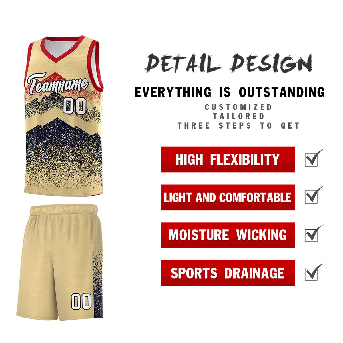 Custom Youth Basketball Jerseys Khaki Navy Gradient Mountain Design Uniforms