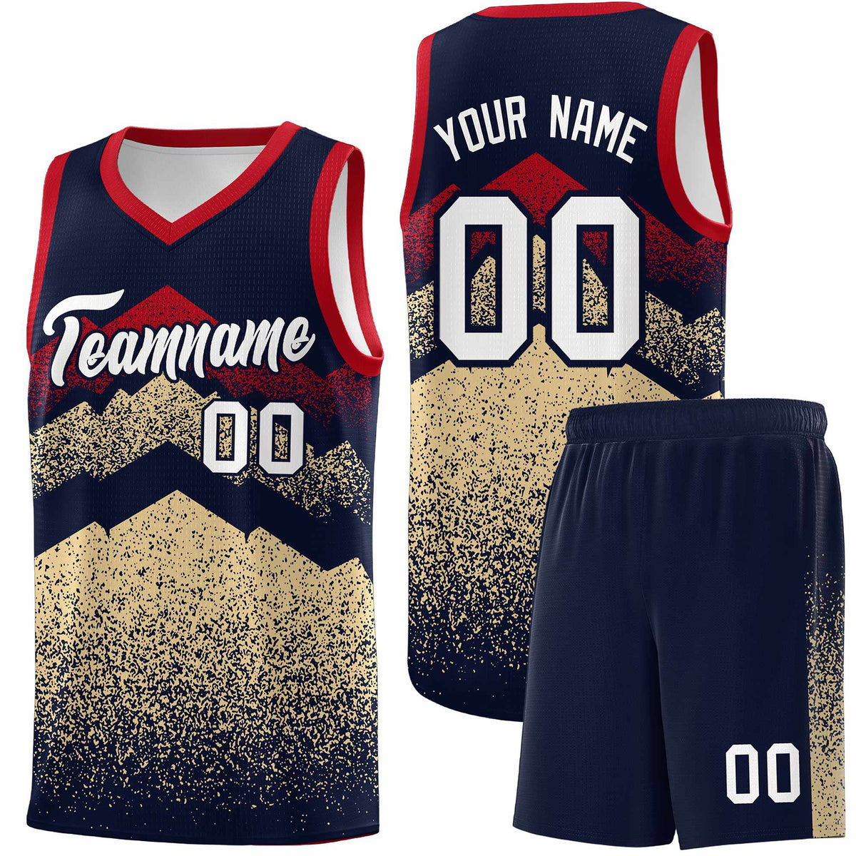 Personalized Youth Basketball Jerseys   Navy Khaki Gradient Mountain Design Uniforms