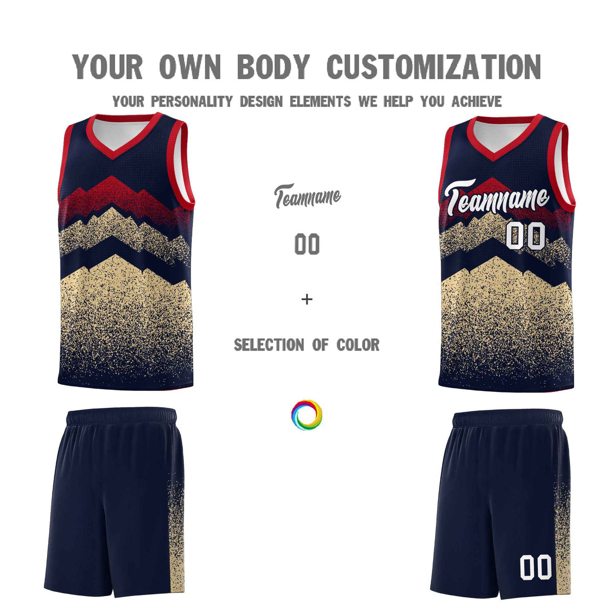 Personalized Youth Basketball Jerseys   Navy Khaki Gradient Mountain Design Uniforms