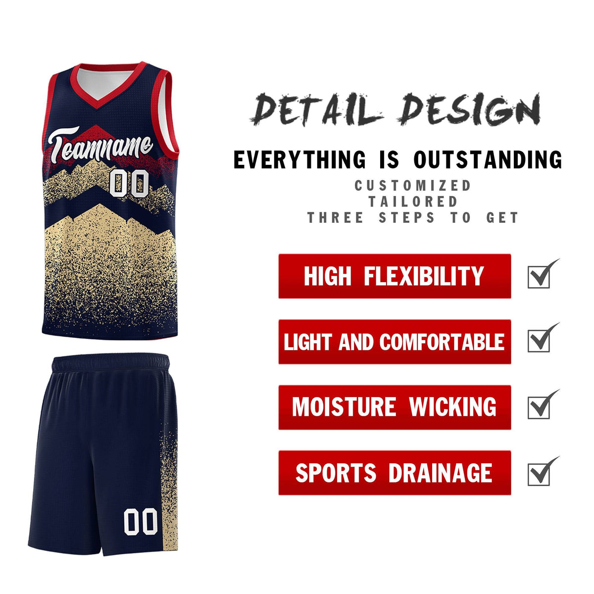 Personalized Youth Basketball Jerseys   Navy Khaki Gradient Mountain Design Uniforms