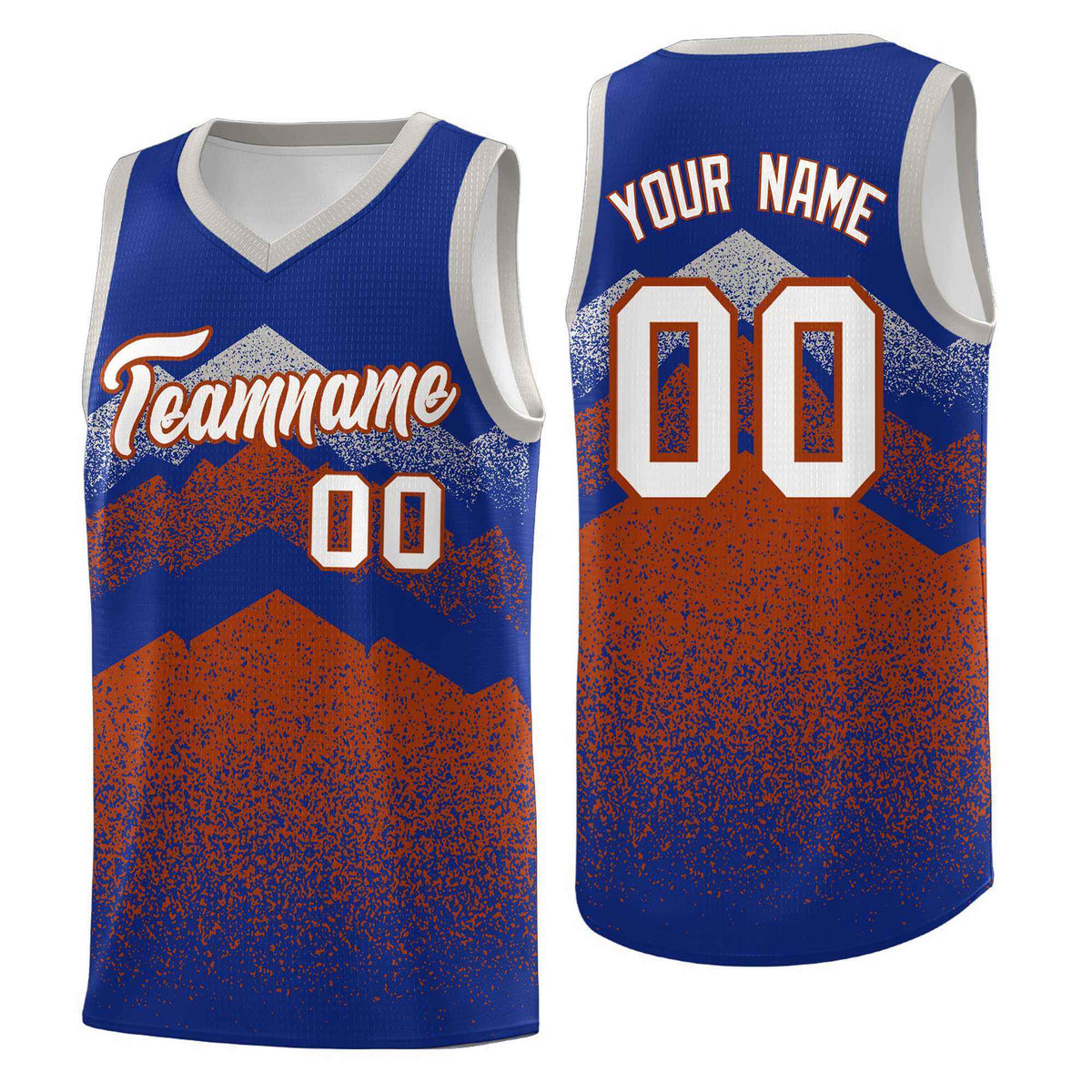 Custom Youth Basketball Jerseys Royal Dark Orange Gradient Mountain Design Uniforms
