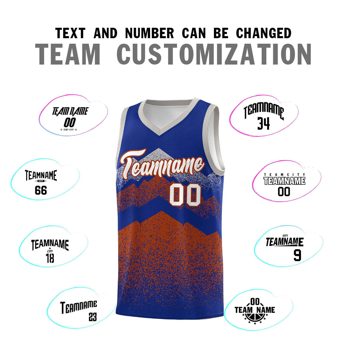 Custom Youth Basketball Jerseys Royal Dark Orange Gradient Mountain Design Uniforms