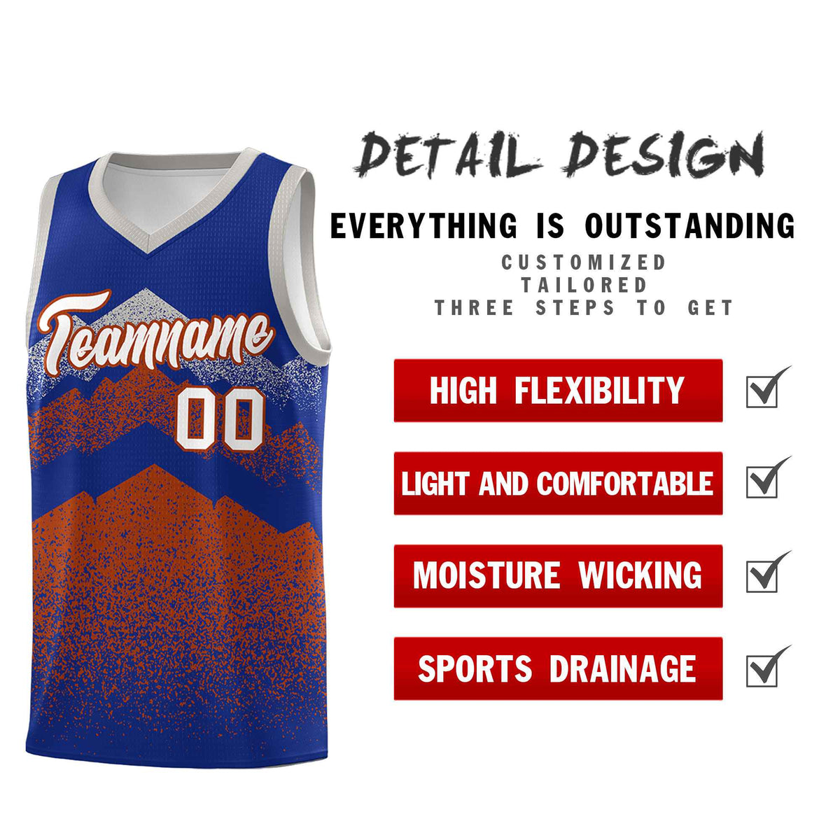 Custom Youth Basketball Jerseys Royal Dark Orange Gradient Mountain Design Uniforms