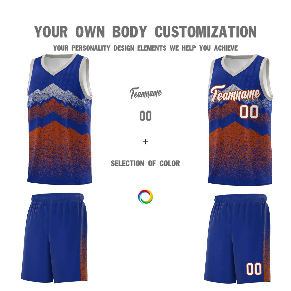 Custom Youth Basketball Jerseys Royal Dark Orange Gradient Mountain Design Uniforms