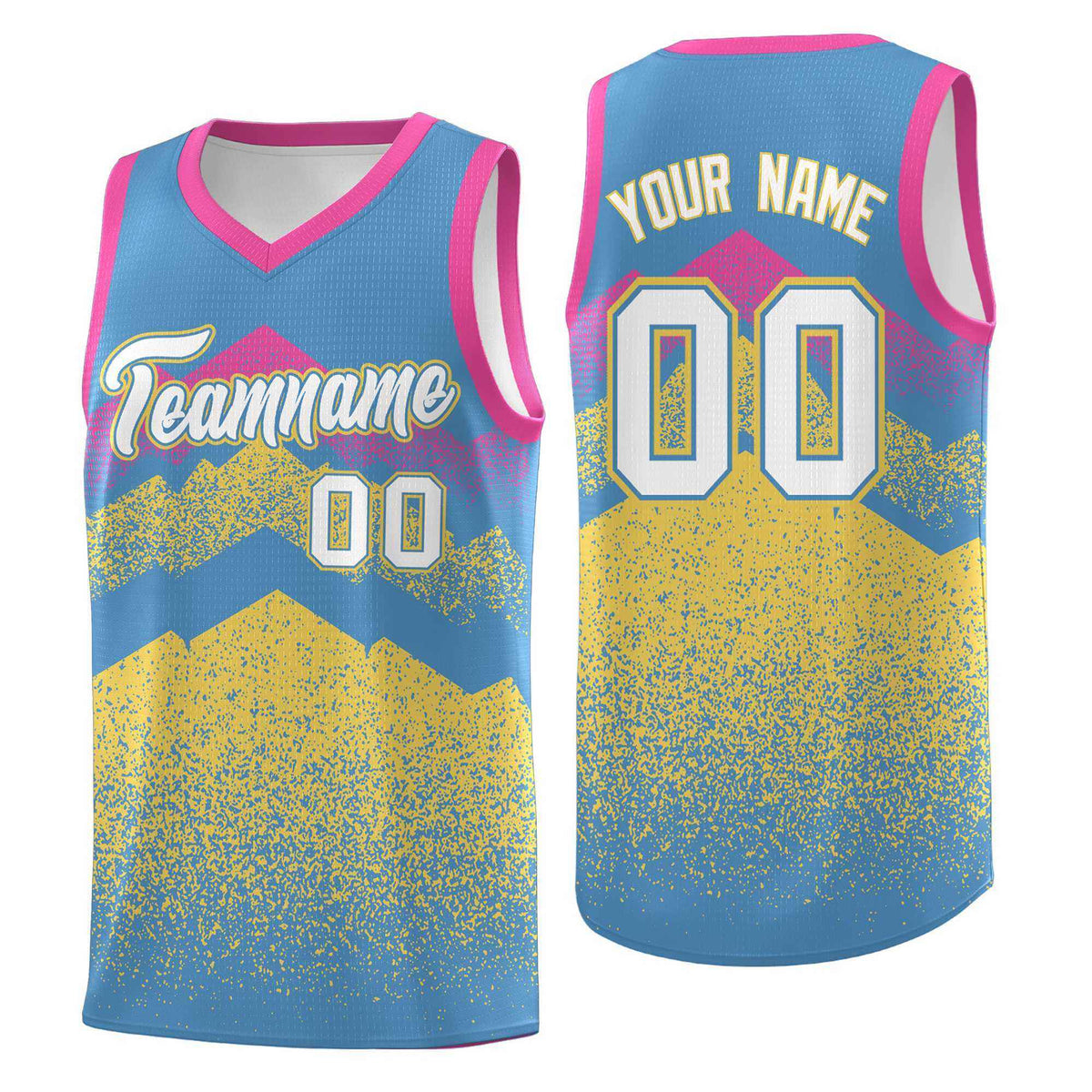 Personalized Youth Basketball Jerseys   Light Blue Khaki Gradient Mountain Design Uniforms