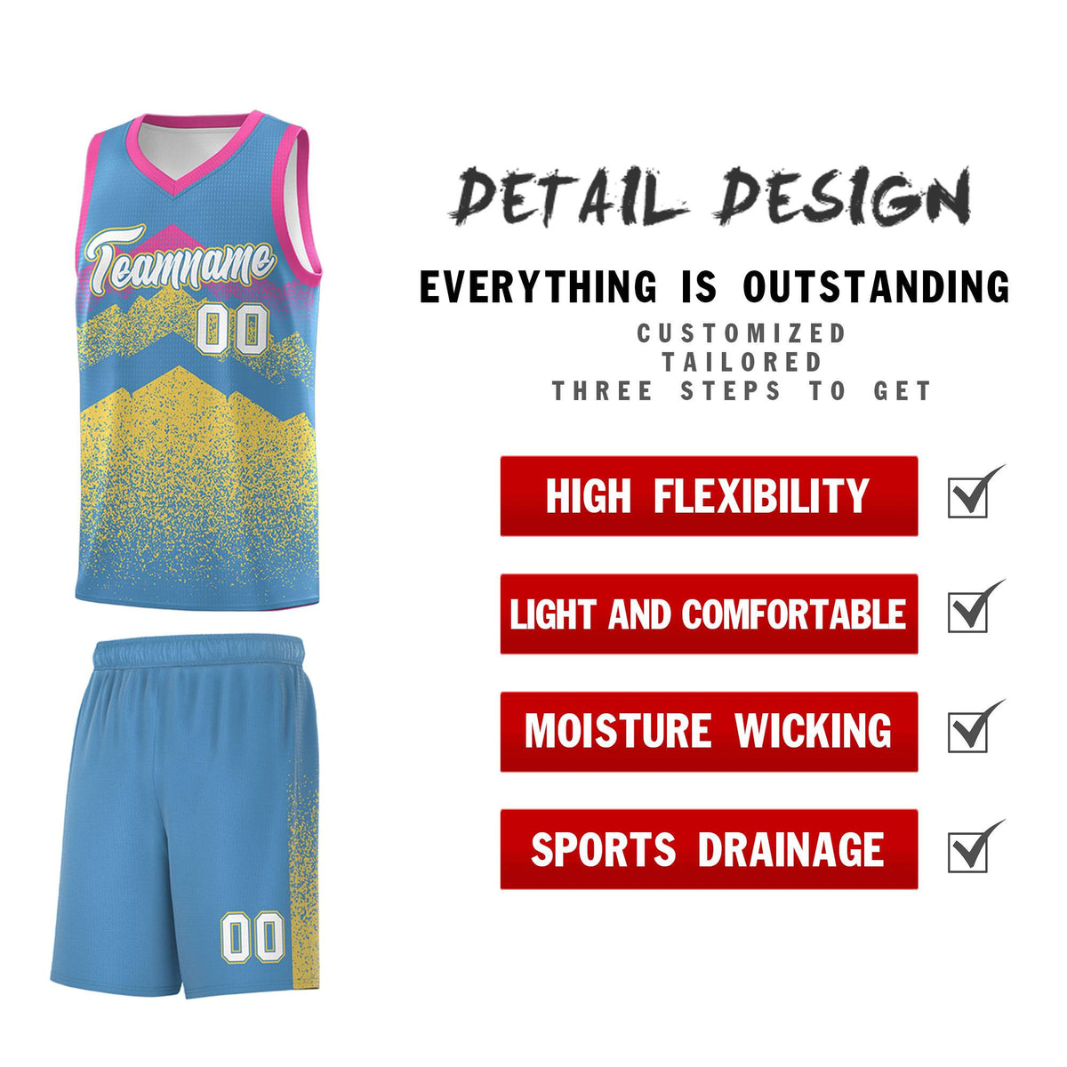 Personalized Youth Basketball Jerseys   Light Blue Khaki Gradient Mountain Design Uniforms