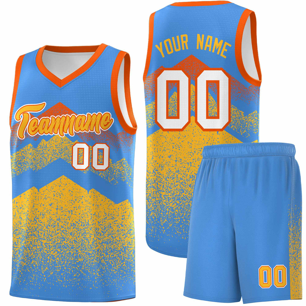 Personalized Youth Basketball Jerseys   Powder Blue Khaki Gradient Mountain Design Uniforms