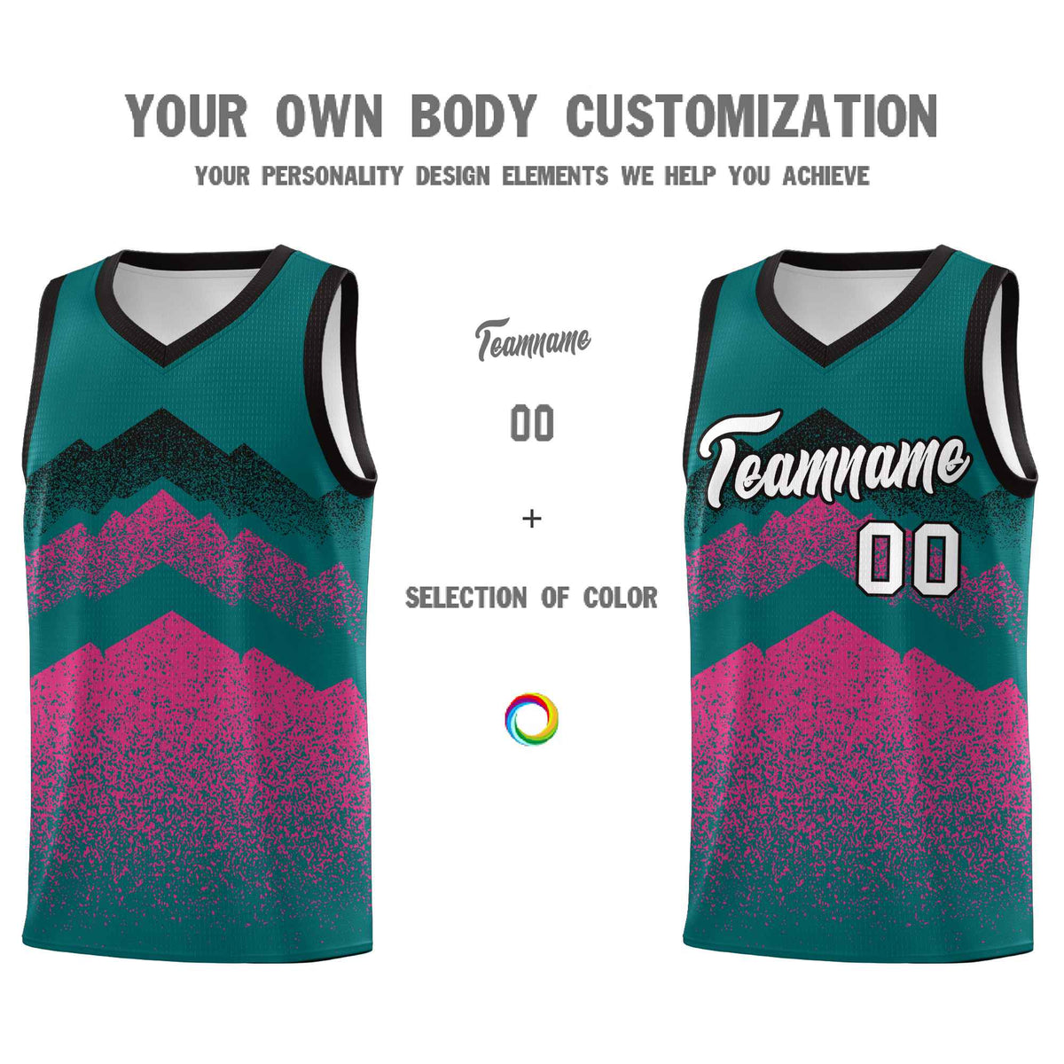 Custom Youth Basketball Jerseys Midnight Green Pink Gradient Mountain Design Uniforms