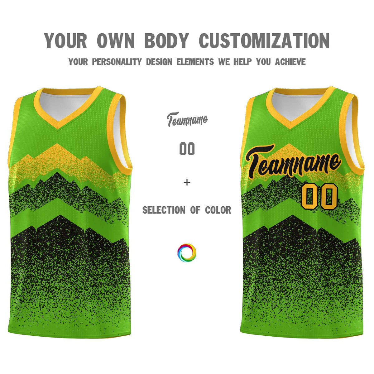 Custom Youth Basketball Jerseys Green Black Gradient Mountain Design Uniforms