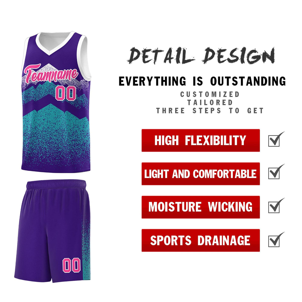 Personalized Youth Basketball Jerseys   Purple Aqua Gradient Mountain Design Uniforms