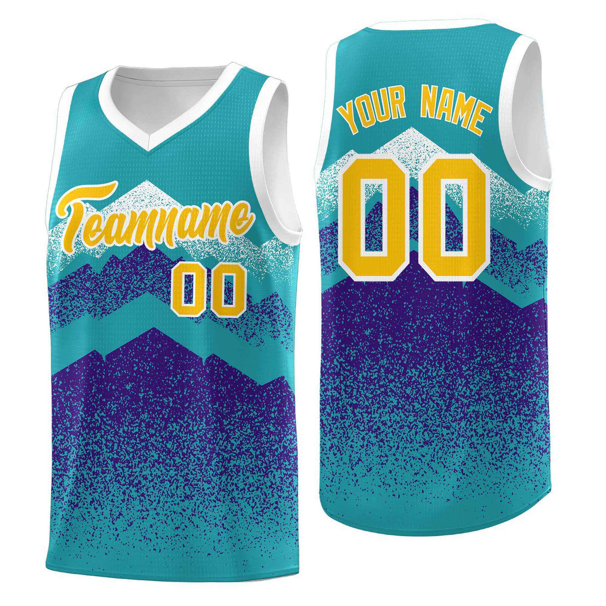 Personalized Youth Basketball Jerseys   Aqua Purple Gradient Mountain Design Uniforms