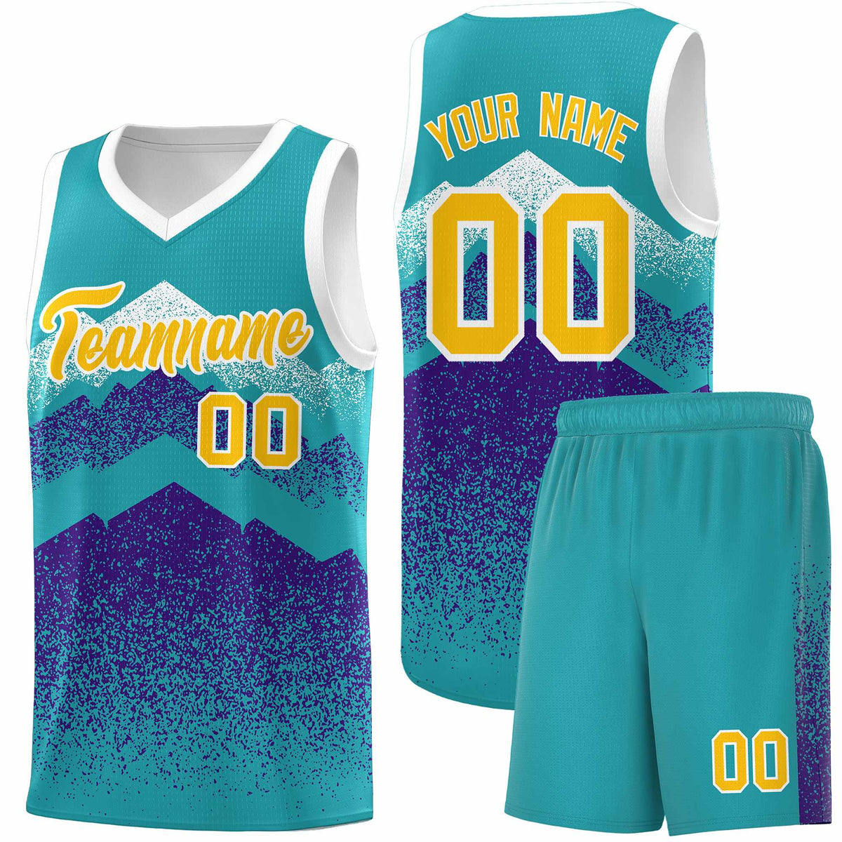 Personalized Youth Basketball Jerseys   Aqua Purple Gradient Mountain Design Uniforms