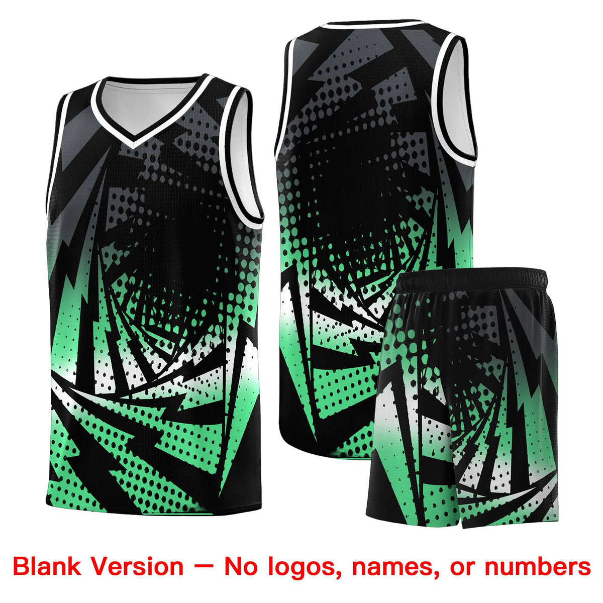 Custom Youth Basketball Jerseys Black Green Lightning Design Halftone Personalized Uniforms