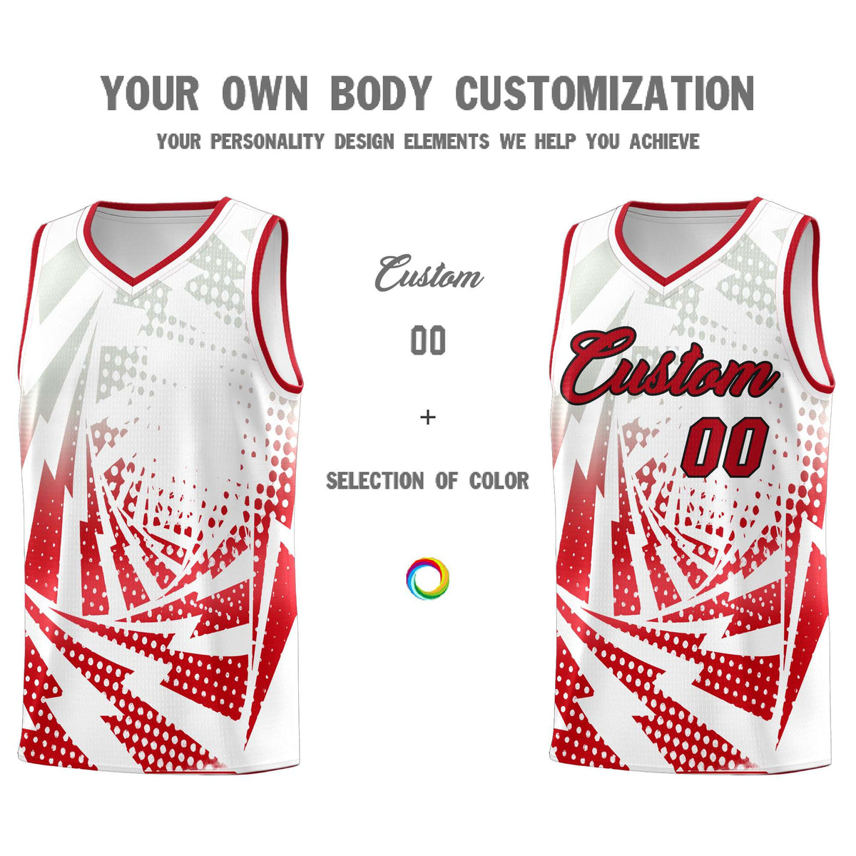 Custom Youth Basketball Jerseys White Red Lightning Halftone Personalized Team Uniforms